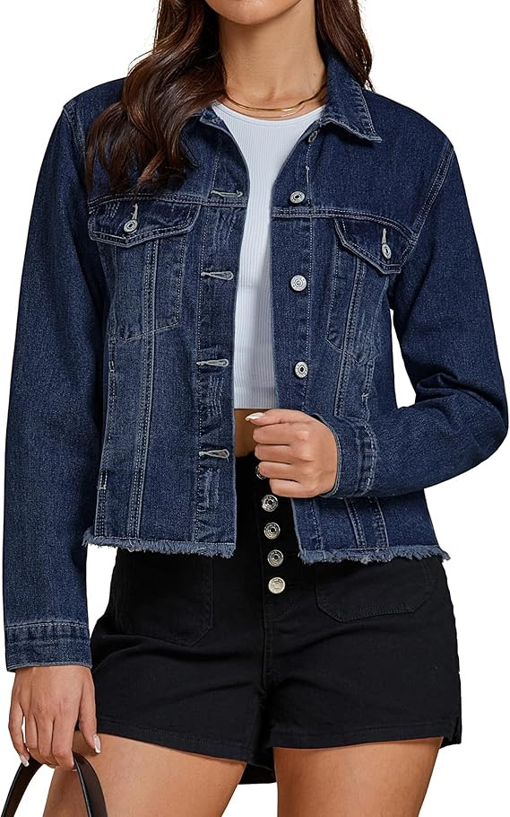 luvamia Denim Jacket for Women Distressed Jean Jackets Button Up Vintage Western Trucker Jacket F... | Amazon (US)