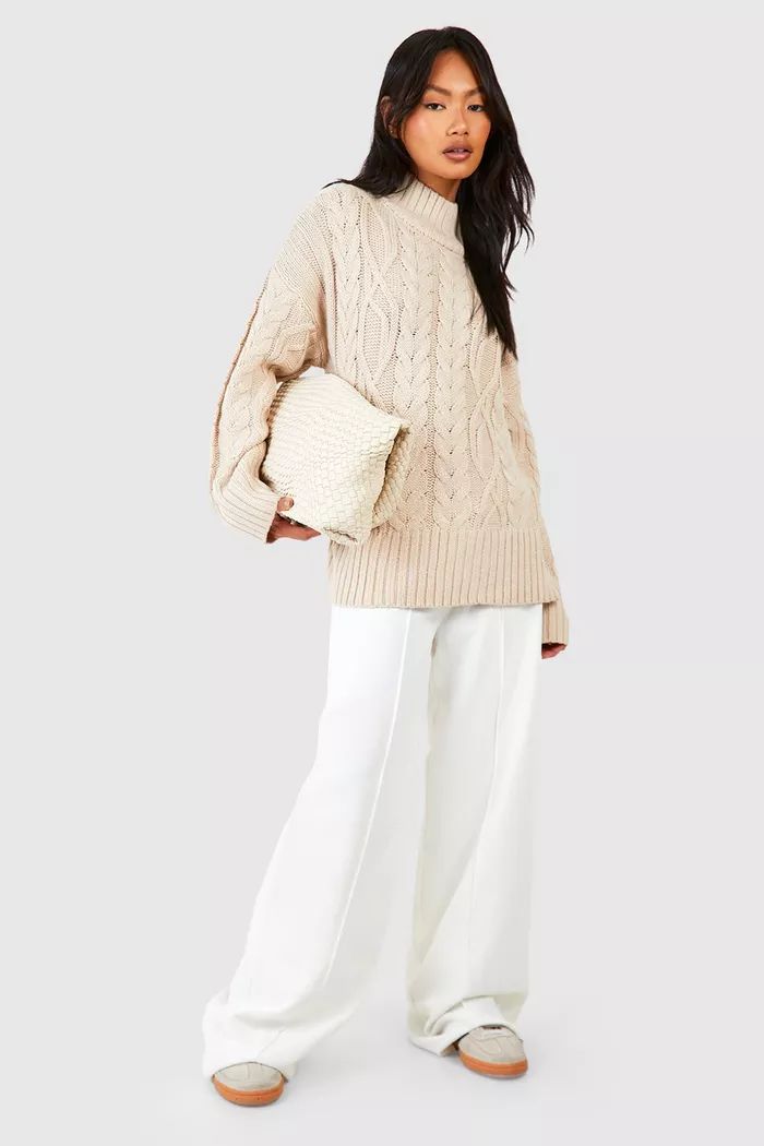 Mixed Cable High Neck Knitted Jumper | Boohoo.com (UK & IE)