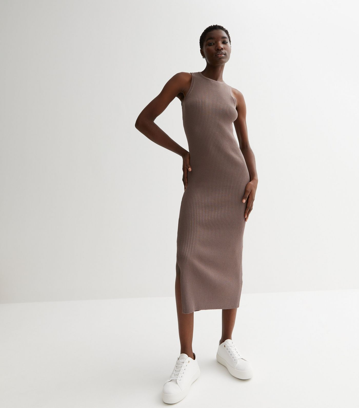Mink Ribbed Knit Sleeveless Midi Dress
						
						Add to Saved Items
						Remove from Saved It... | New Look (UK)
