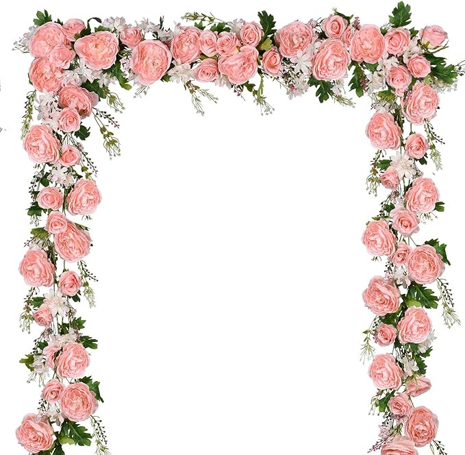 DearHouse 2Pack Artificial Peony Flower Garland - Silk Peony Garland with Pink Flowers for Weddin... | Amazon (US)