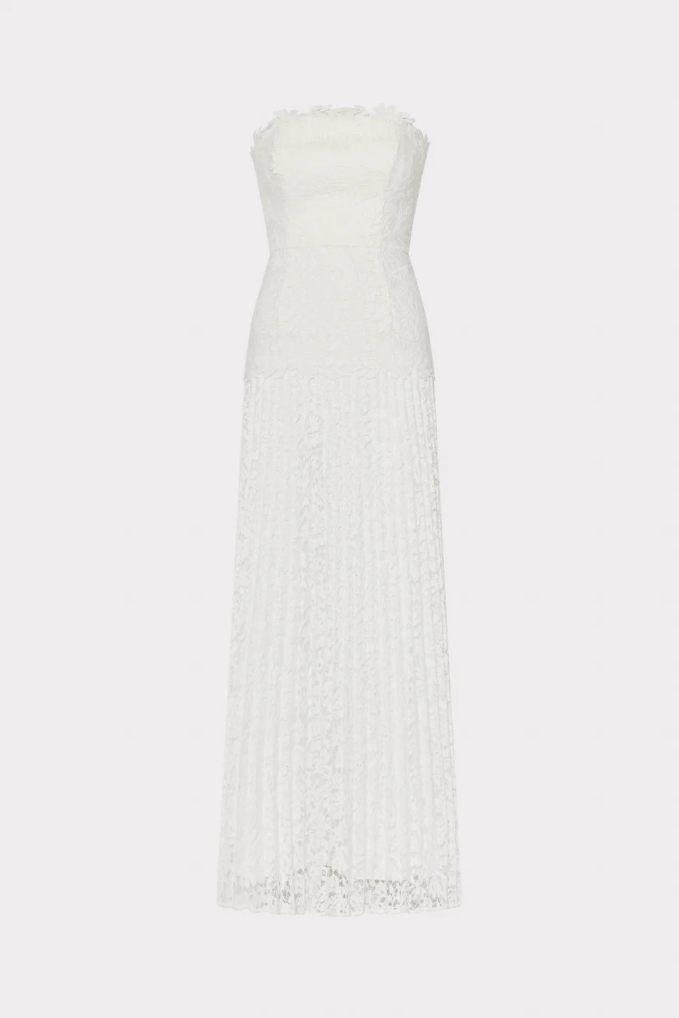 Norelle Strapless Mixed Laces Pleated Maxi Dress | MILLY