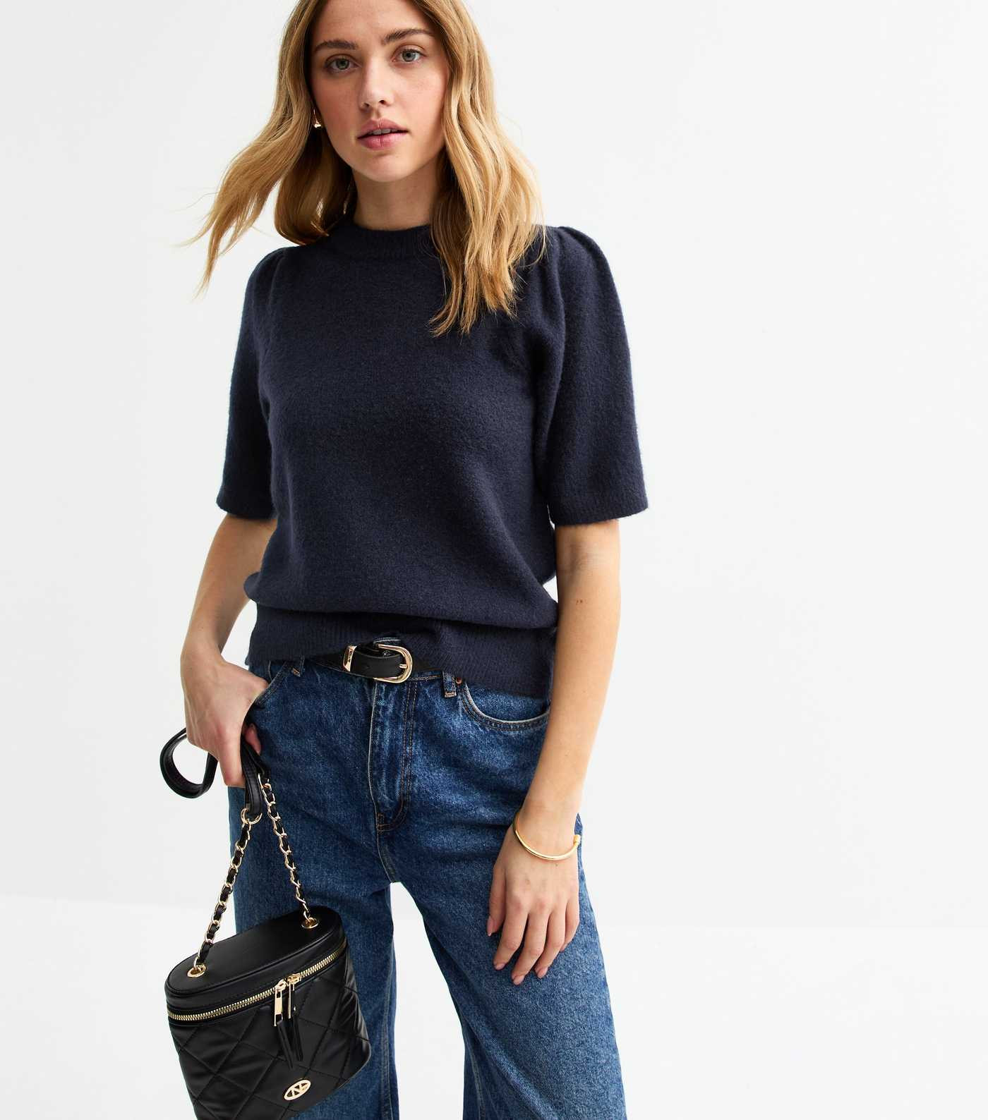 Navy Puff Sleeve Knit Top 
						
						Add to Saved Items
						Remove from Saved Items | New Look (UK)