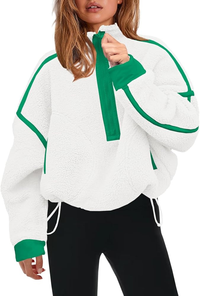 Panadila Womens Half Zip Sherpa Fleece Pullover Soft Oversized Sweatshirt with Pockets Warm Fuzzy... | Amazon (US)