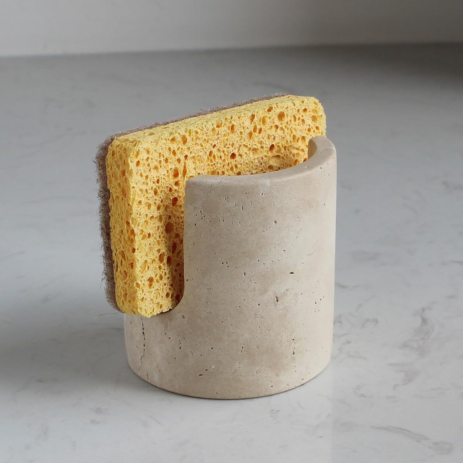Natural Travertine Marble Sponge Holder for Kitchen Sink, Drying Rack, Compact Sink Caddy Organizer - Beige Travertine | Amazon (US)