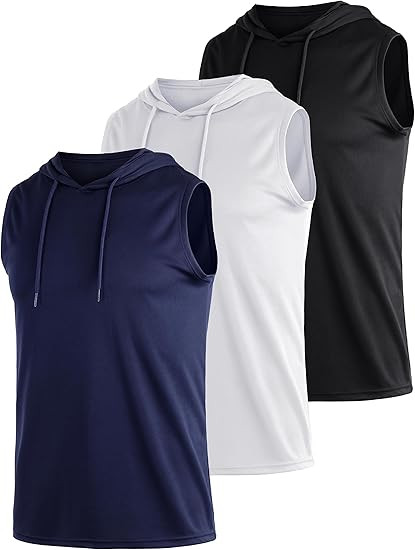 Tchumum 3 Pack Men's Dry Fit Moisture Wicking Tech Quick Dry Sleeveless Shirts Mesh Hoodie Active... | Amazon (US)
