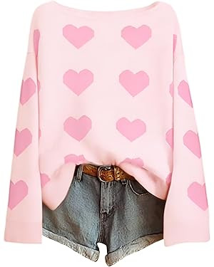 ASTANFY Heart Sweater For Women Valentines Sweaters Valentines Day Shirts Off The Shoulder Sweate... | Amazon (US)