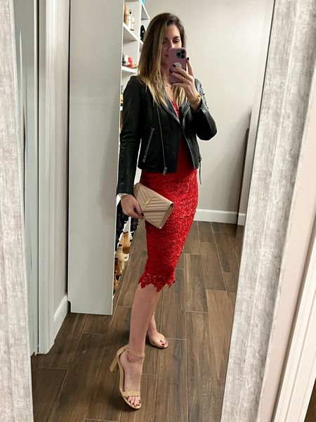 Celebrated hubby’s birthday last night in this red cocktail dress, but dressed it down with my favorite biker jacket. Finished it off with a nude clutch and heels so the focus was on the dress. Plus, they match everything. Worth every penny! 

#LTKshoecrush #LTKstyletip