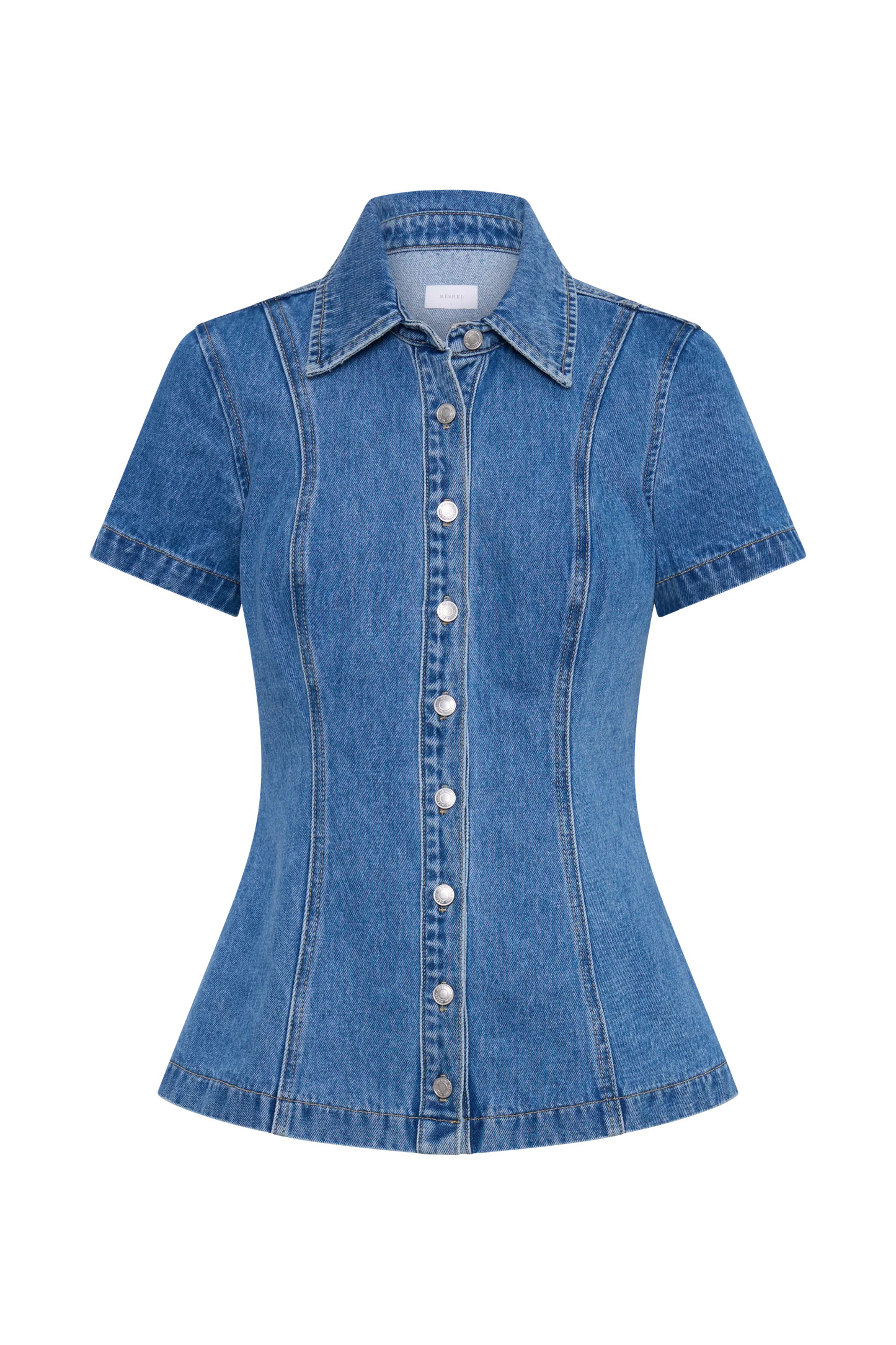 Ellie Denim Short Sleeve Top - 70's Blue | MESHKI US