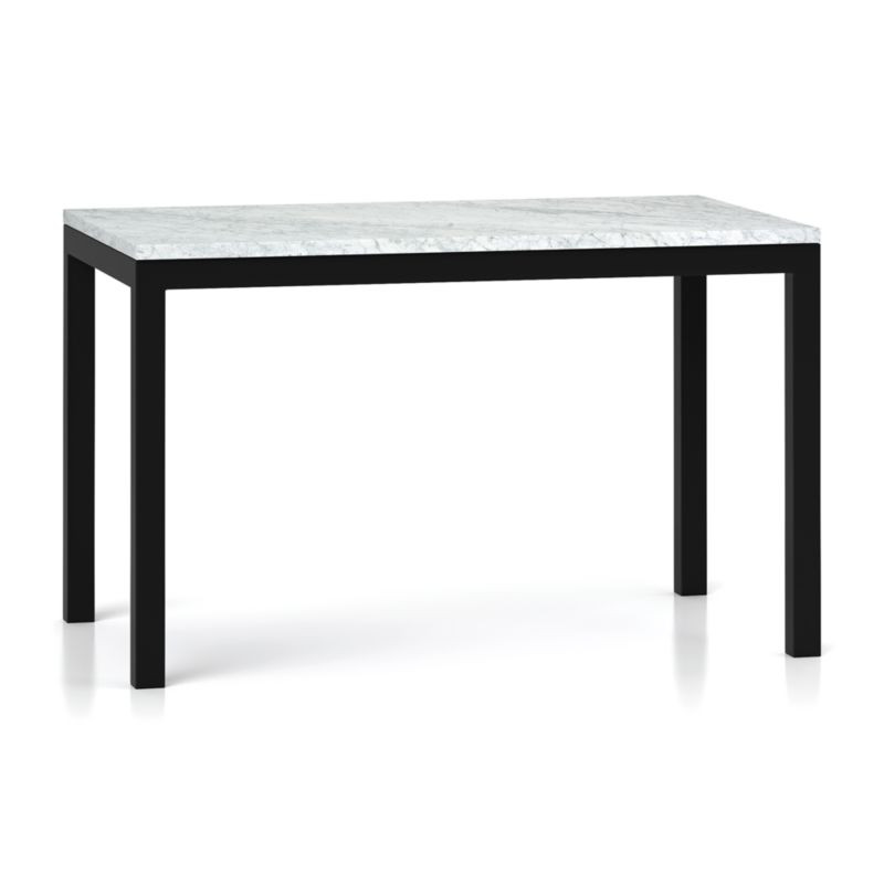 Parsons White Marble Top/ Dark Steel Base 48x28 Dining Table + Reviews | Crate & Barrel | Crate & Barrel