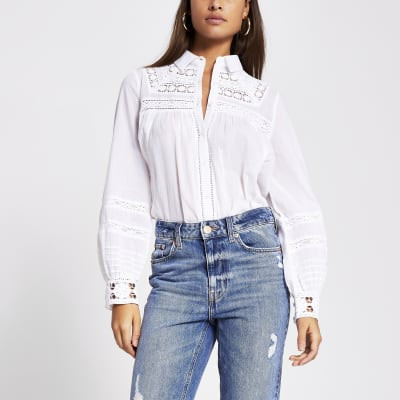 White long sleeve embroidered shirt | River Island (UK & IE)
