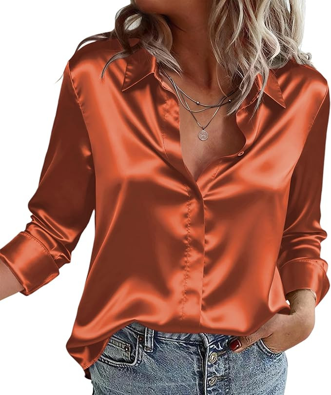 Zeagoo Satin Blouses for Women Casual Long Sleeve Button Down Silk Shirts Dressy Business Work Tu... | Amazon (US)