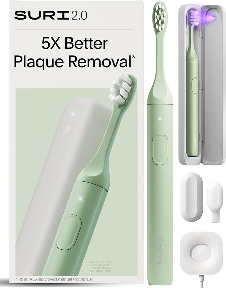 SURI 2.0 New Sonic Electric Toothbrush with Pressure Sensor & UV-Cleaning Travel Case | 1 Month+ ... | Amazon (US)