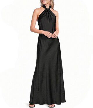 Lauren Ralph Lauren Satin Charmeuse Sleeveless Halter Long Gown - 12 | Dillard's