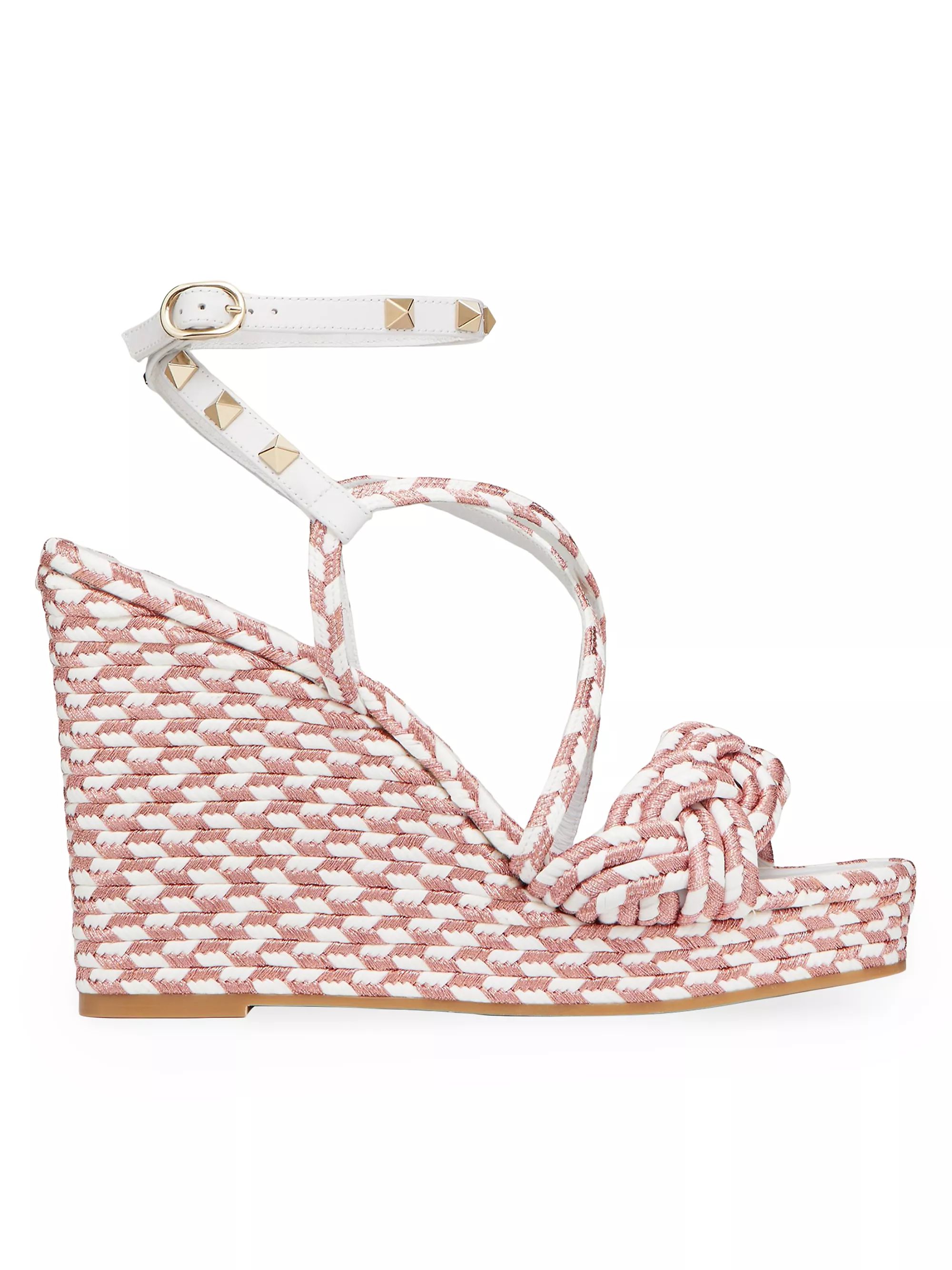 Shop Valentino Garavani Rockstud Silk Torchon Wedge Sandals | Saks Fifth Avenue | Saks Fifth Avenue