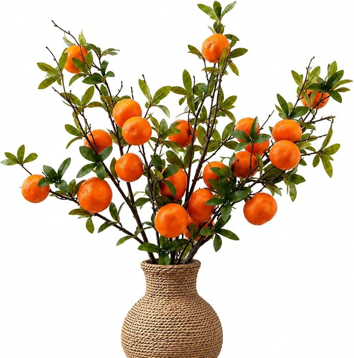 3 Pcs Artificial Orange Branches, 37.4 Inch Fake Oranges Tree Branches for Decoration, Plastic Ar... | Amazon (US)