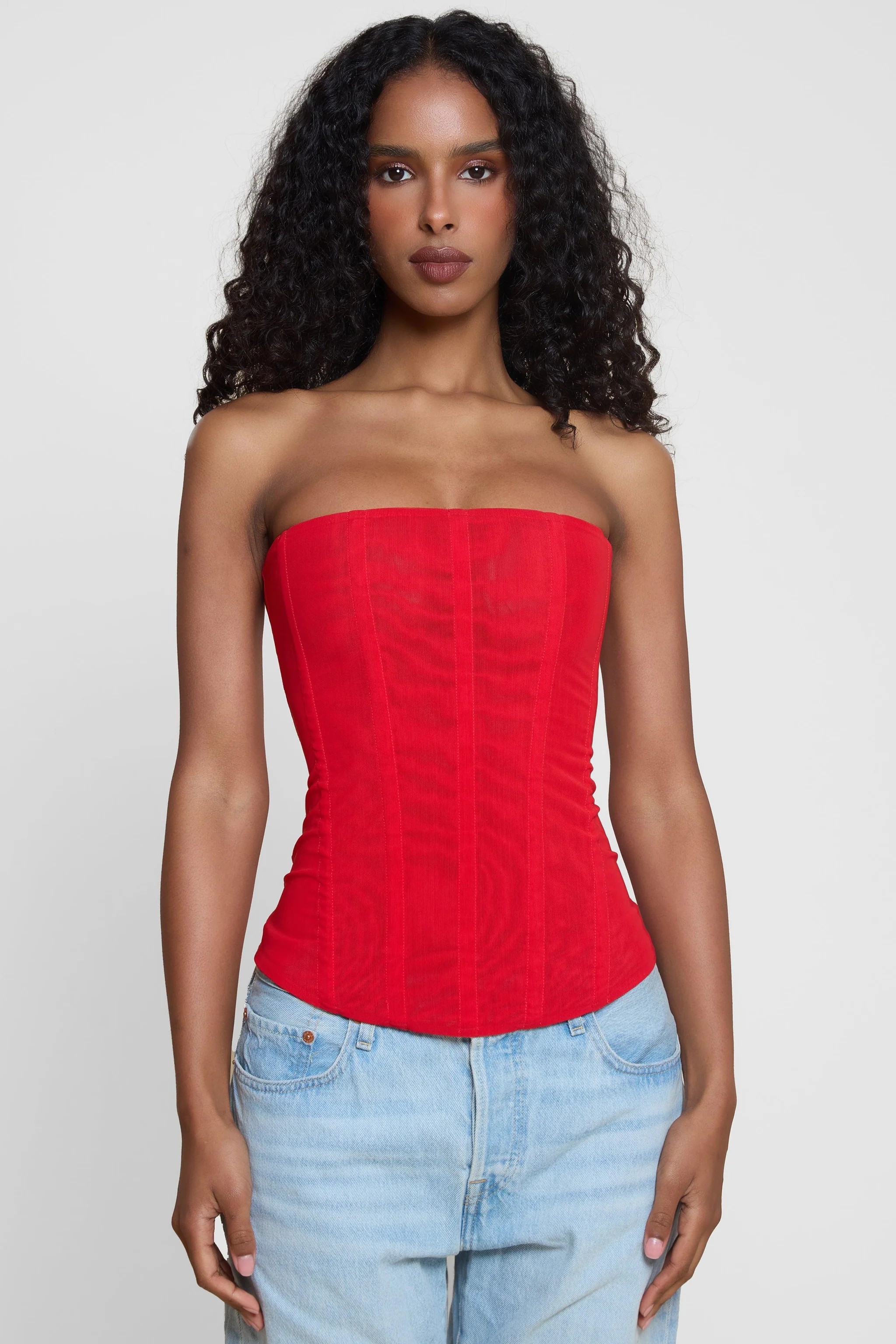 Muse Mesh Corset Top - Red | LEAU (US)