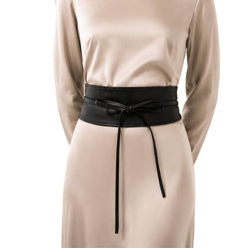 FASHIONGEN - Woman Italian leather Obi belt, CASSIANE - Black, L-XL | Amazon (US)