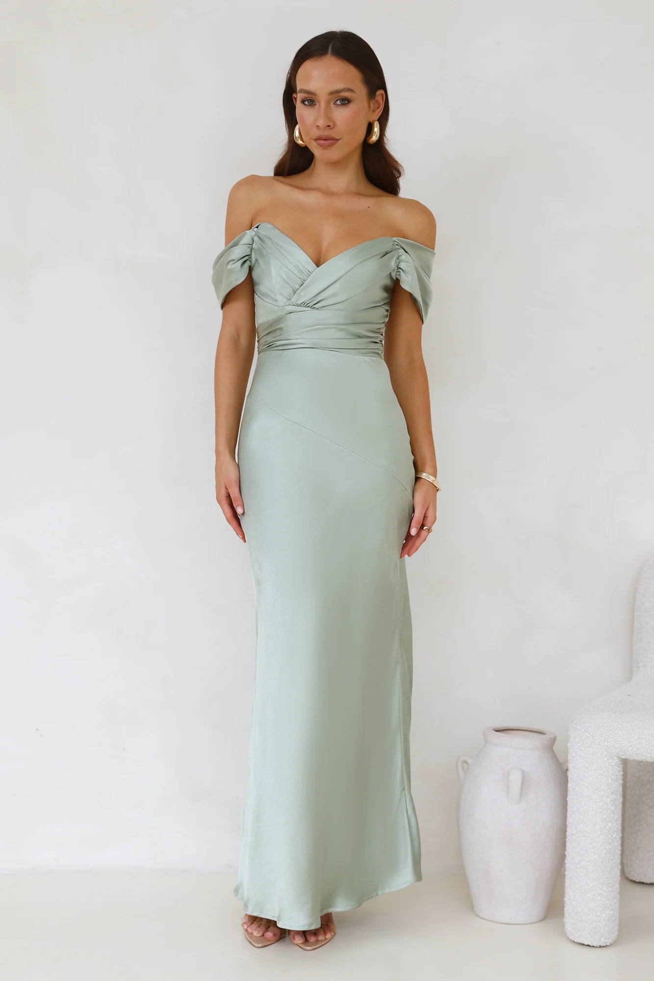 Bouquet Toss Satin Maxi Dress Sage | Hello Molly (AU)