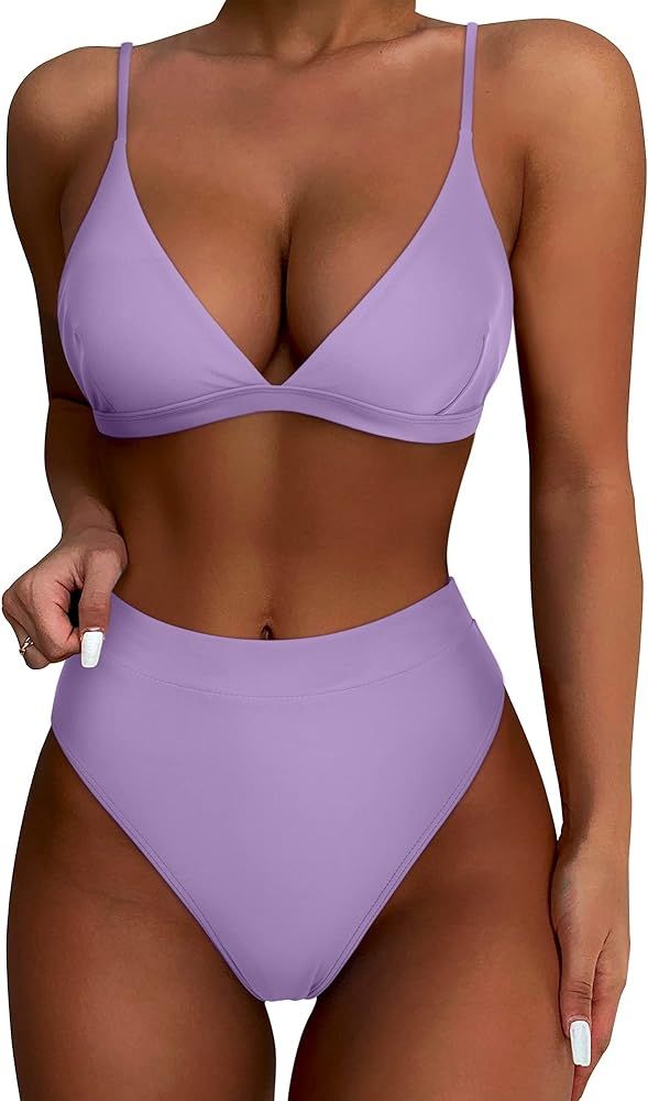 SUUKSESS Women High Waisted High Cut Bikini Sets Sexy Triangle 2 Piece Swimsuits | Amazon (US)