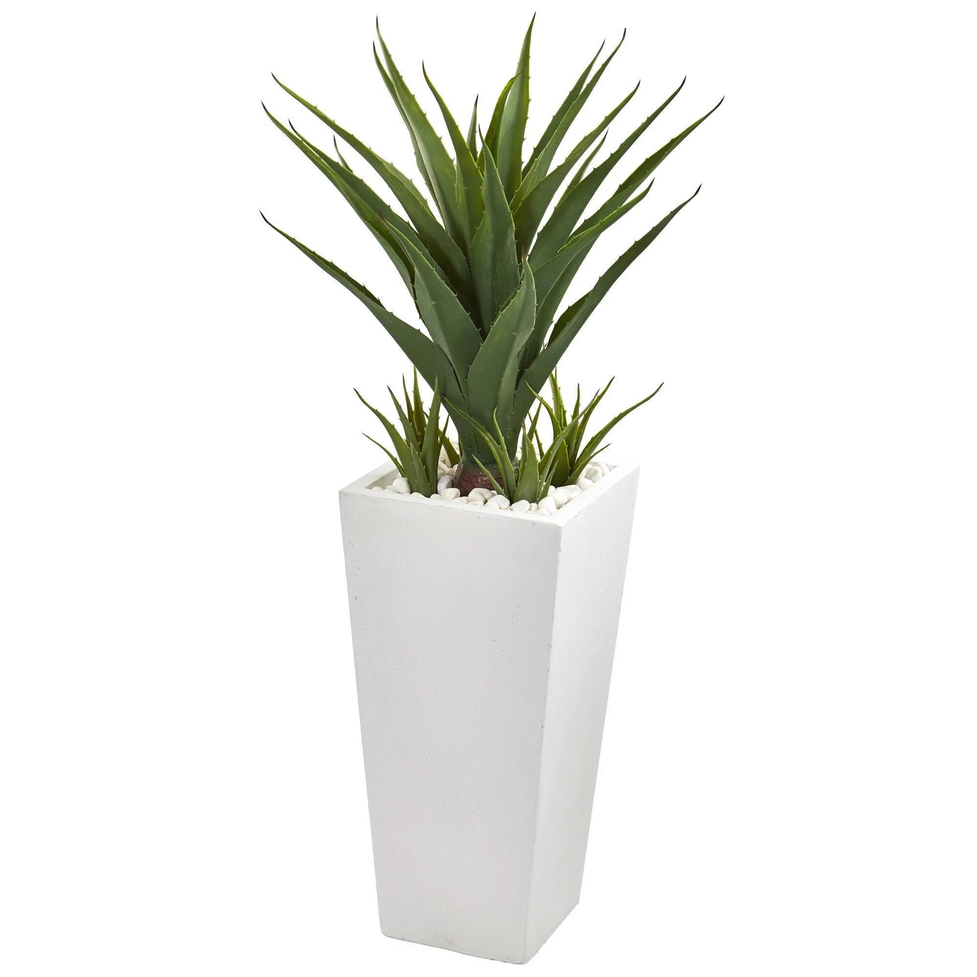 40” Spiky Agave Artificial Plant in White Planter | Nearly Natural | Nearly Natural