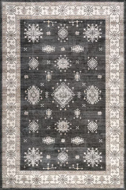Charcoal Andrea Bordered Washable 8' x 10' Area Rug | Rugs USA