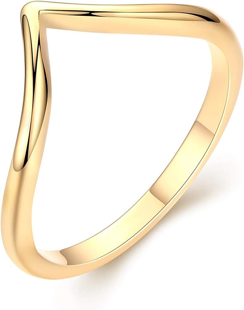 Befettly Gold Dainty V Minimalist Ring Sterling Silver Open Bar CZ Eternity Bands Circle Adjustab... | Amazon (US)