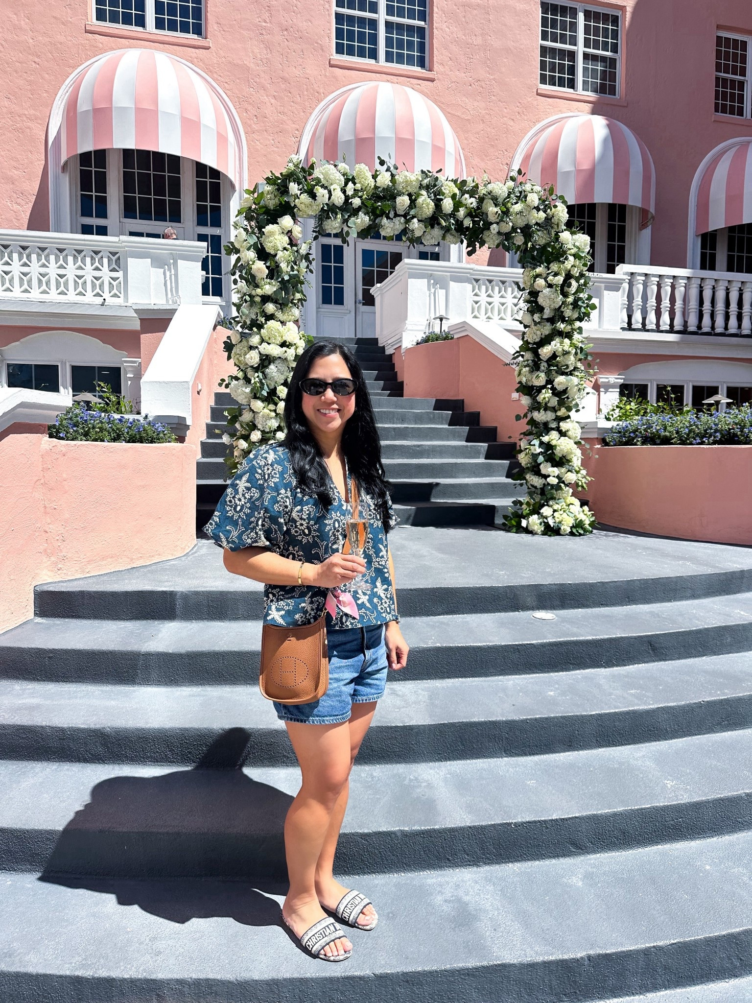 Rosé, hydrangeas, and pink stripes at the Pink Palace 💖

#LTKootd