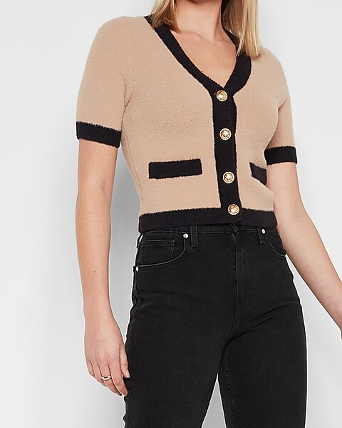 Short Sleeve Tipped Cardigan | Express