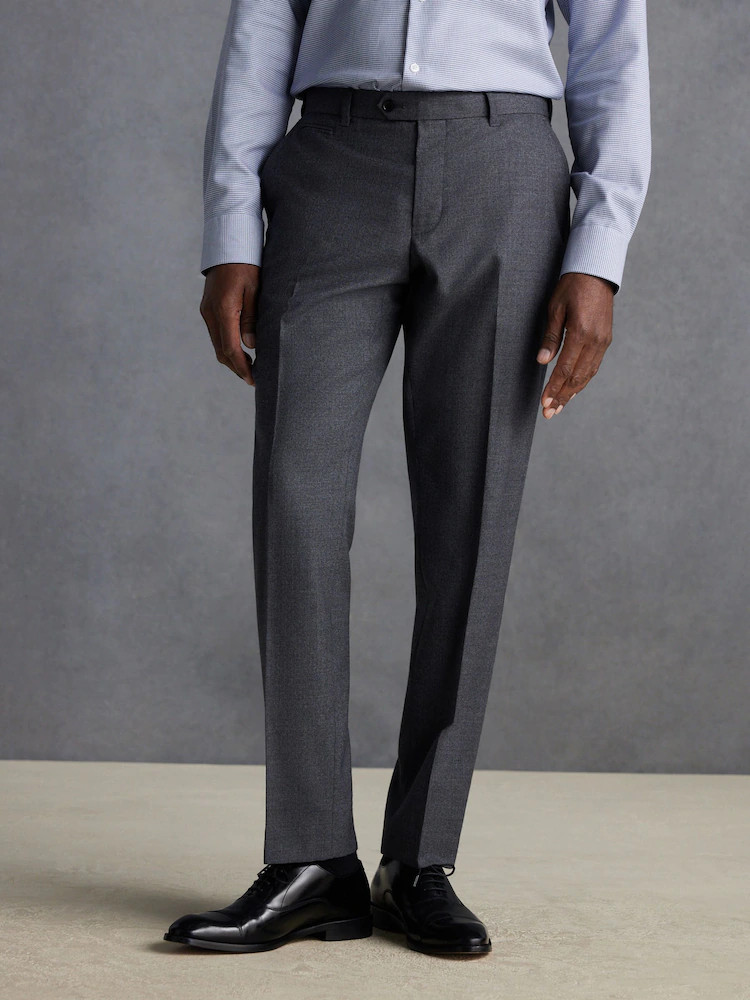 Grey Regular Fit Signature 100% Wool Trousers With Motion Flex Waistband | Next EU