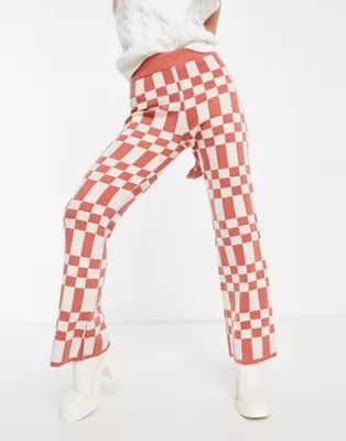 Annorlunda high waist flared pants in pink check - part of a set | ASOS (Global)