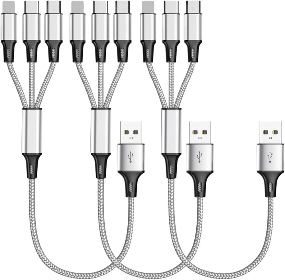 Multi Charging Cable, (3Pack 1FT) Short Multi USB Charger Cable Aluminum Braided 3 in 1 Universal... | Amazon (US)