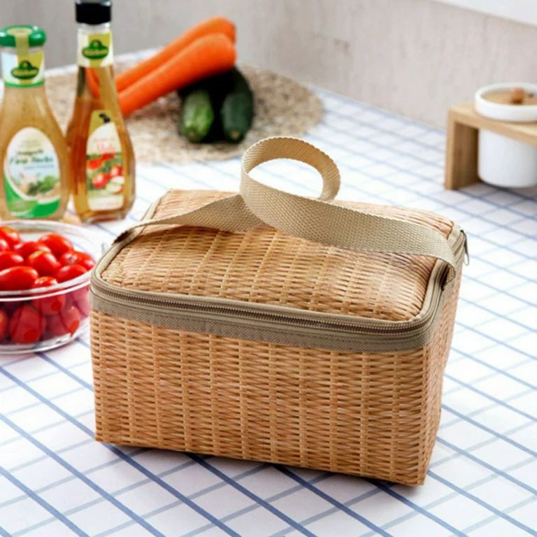 Portable Insulated Thermal Cooler Lunch Box for Kids Canvas Imitation Rattan Lunchbox Bag Food Co... | Walmart (US)