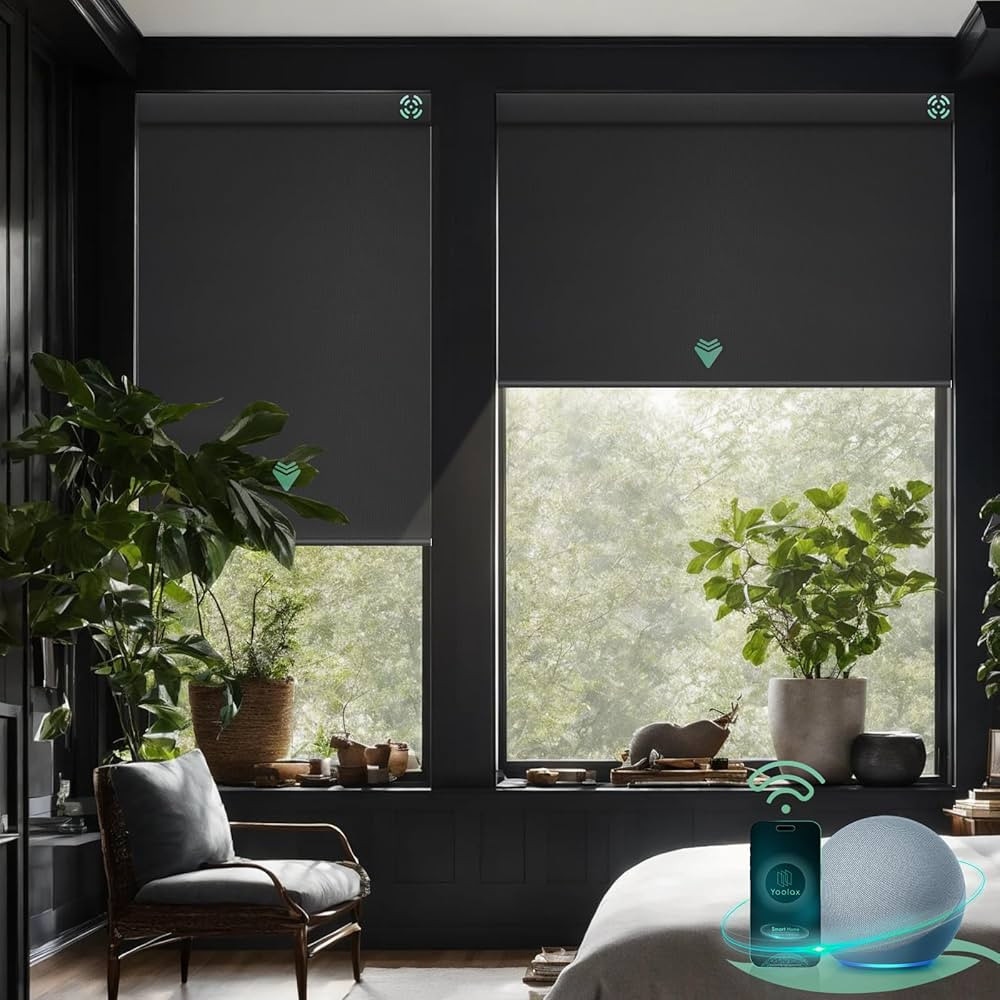 Yoolax Motorized Blinds with Remote, Blackout Smart Blinds Fabric Motorized Roller Shades Compati... | Amazon (US)