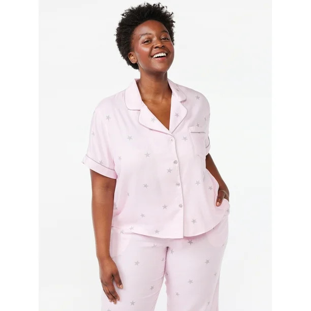 Joyspun Women's Notch Collar Woven Sleep Top, Sizes S to 3X - Walmart.com | Walmart (US)