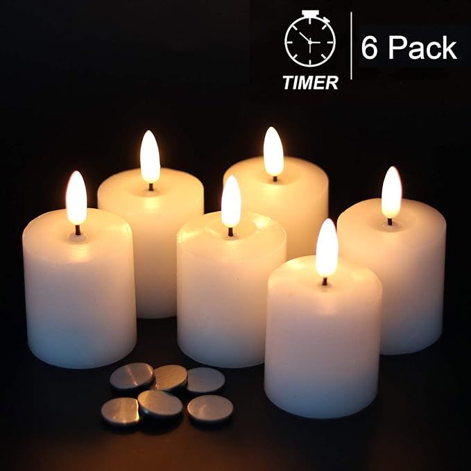 GenSwin Flameless Pillar Candles Flickering with Timer, Battery Operated Real Wax LED Votive 3D W... | Amazon (US)