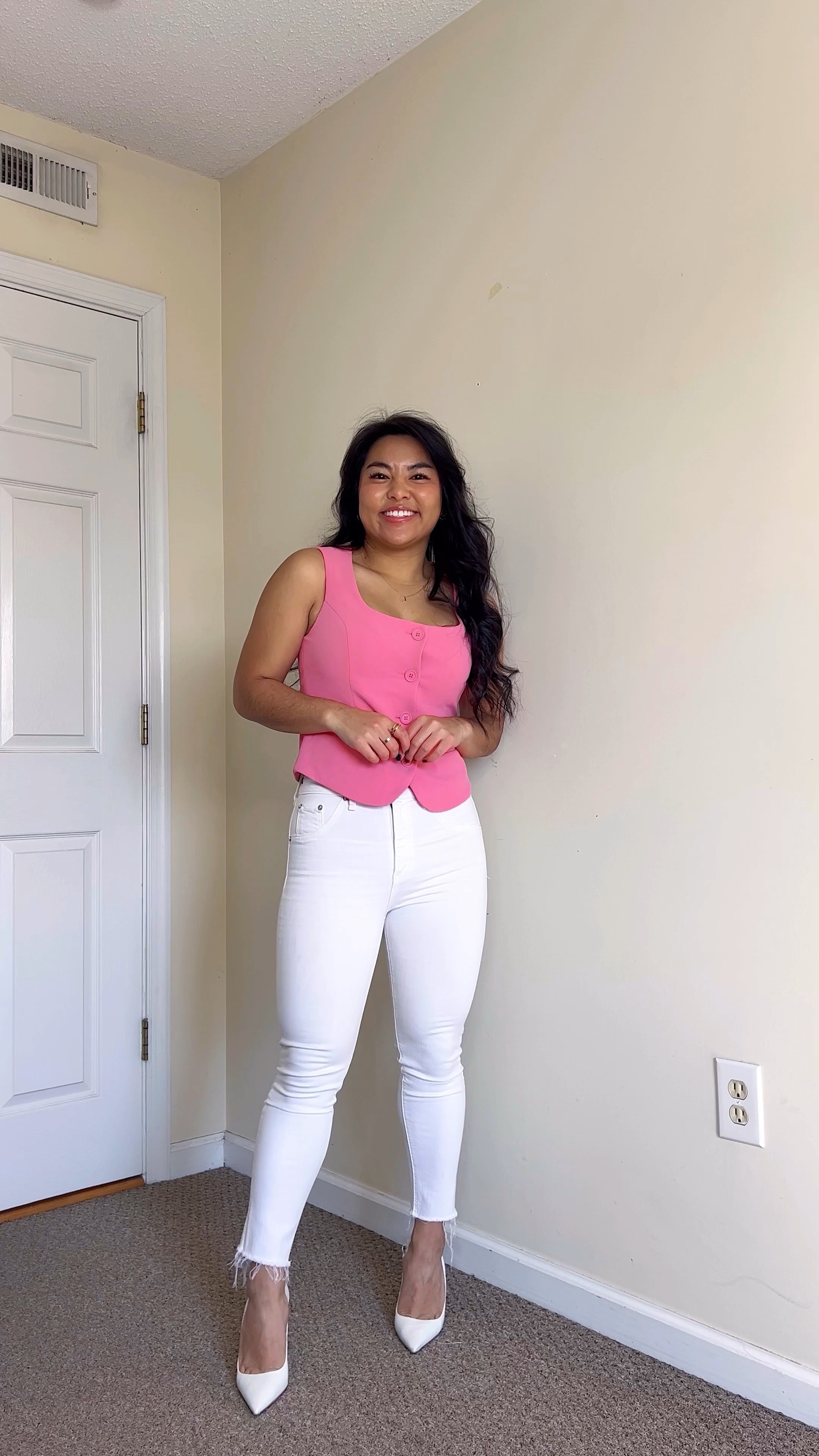 spring colors! a pink vest with classic white jeans 

#LTKfindsunder100 #LTKstyletip #LTKSeasonal