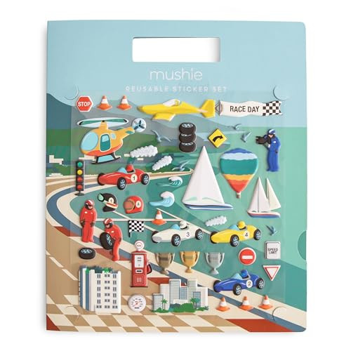 mushie Reusable Sticker Book Set (Race Cars) | 100+ Removable Puffy Stickers | Arts & Crafts Activity for Kids | Ages 3+ | Amazon (US)