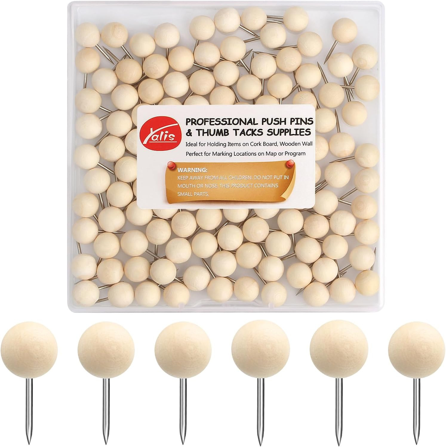 Yalis Wood Push Pins 120 Pcs,Decorative Wooden Thumb Tacks for Corkboard and Bulletin Board (120 ... | Amazon (US)