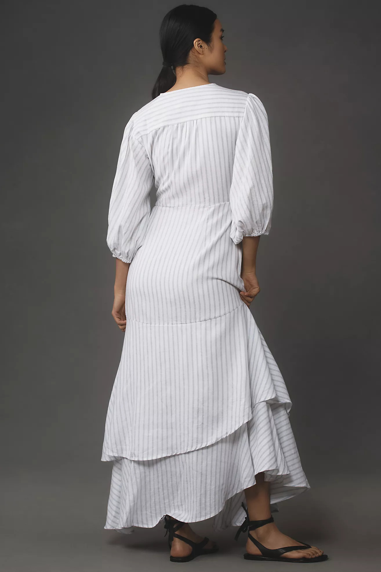 Maeve Asymmetrical Tiered Linen Wrap Dress | Anthropologie (US)