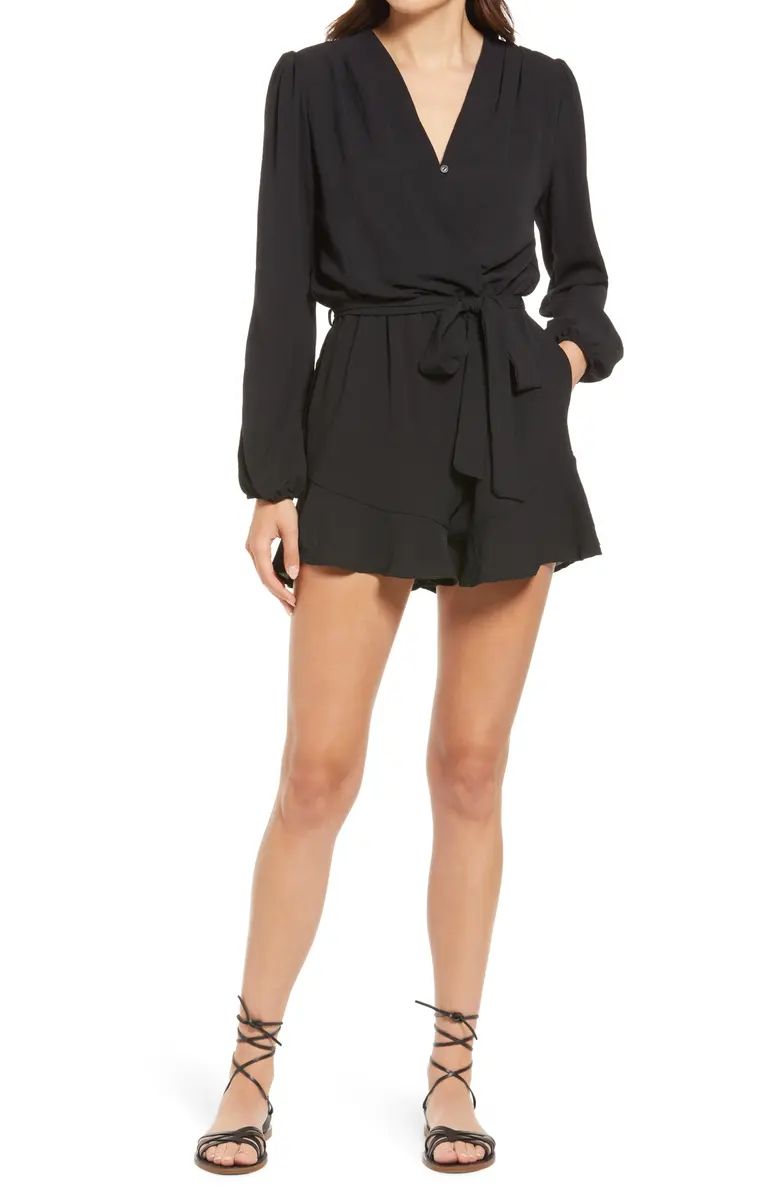 Flaired Tie Waist Long Sleeve Romper | Nordstrom