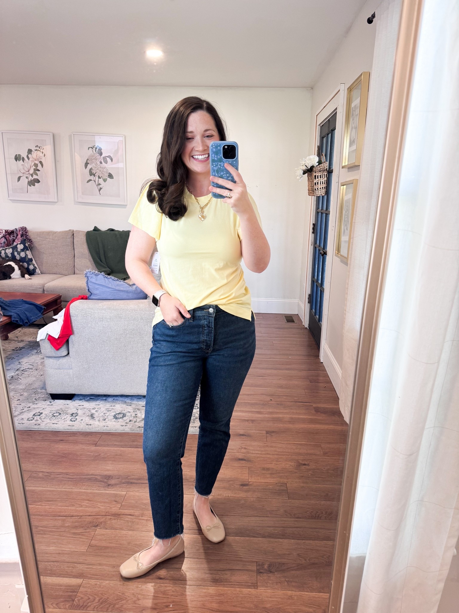 Butter yellow top. Spring outfit ideas 