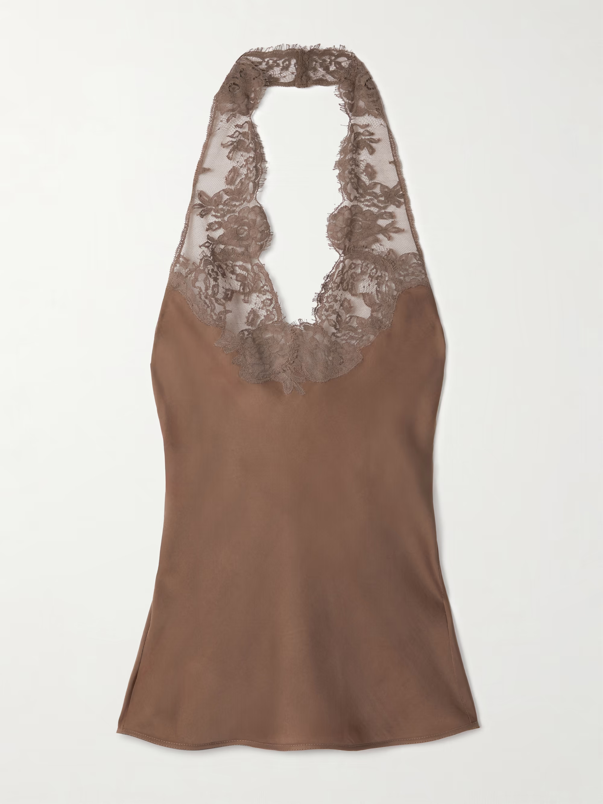 Lace-trimmed silk halterneck tank | NET-A-PORTER (US)