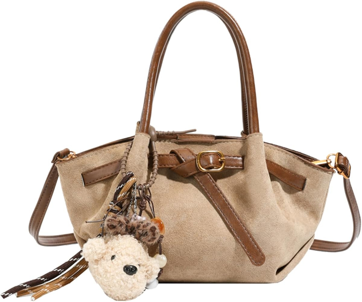 Suede Tote Bags for Women Small Fall Faux Suede Purse Cute Hobo Bag Shoulder Handbag | Amazon (US)