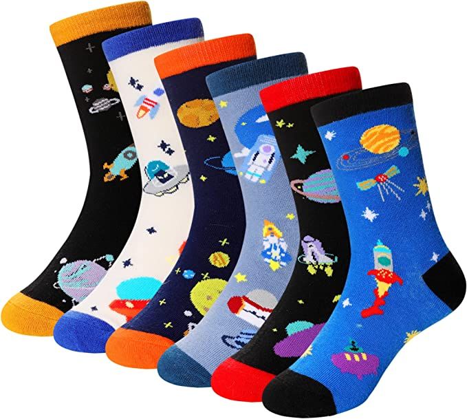 Boys Cotton Crew Socks Kids Novelty Animal Soft Funny Casual Fashion Breathable Childs Socks 6 Pa... | Amazon (US)