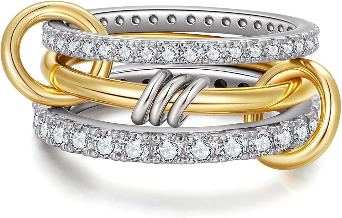 Gold Silver Stackable Rings for Women Mixed Metal Interlocked Ring Stack | Multi Ring set non tar... | Amazon (US)