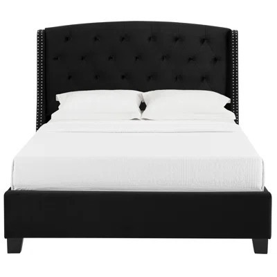 Modern Upholstered Bed With Button Tufting, Nailhead Trim And Black Comfiness Fashionable Radiance | Wayfair North America