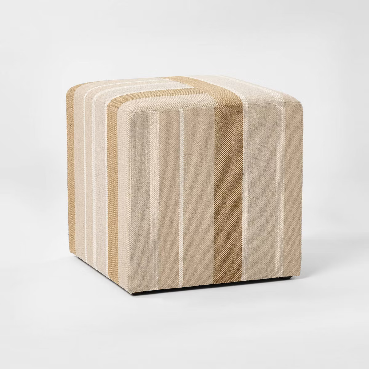 Lynwood Square Upholstered Cube Ottoman Beige Engineered Striped - Threshold™ designed with Stu... | Target