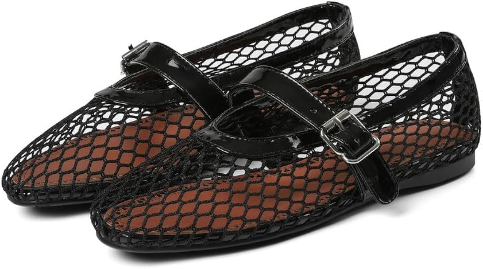 AMINUGAL Mesh Ballet Flats Shoes for Women Fashion Round Toe Fishnet Flats for Women Buckle Strap... | Amazon (UK)