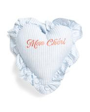 12x12 Mon Cheri Embroidered Striped Ruffle Heart Pillow | TJ Maxx