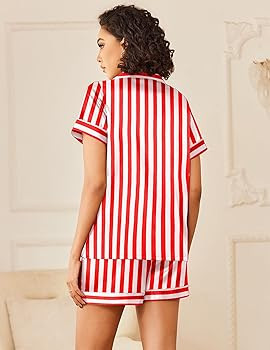 Ekouaer Womens Silk Satin Pajamas Sets 2 Piece Short Sleeve Sleepwear Button Down Top and Shorts ... | Amazon (US)